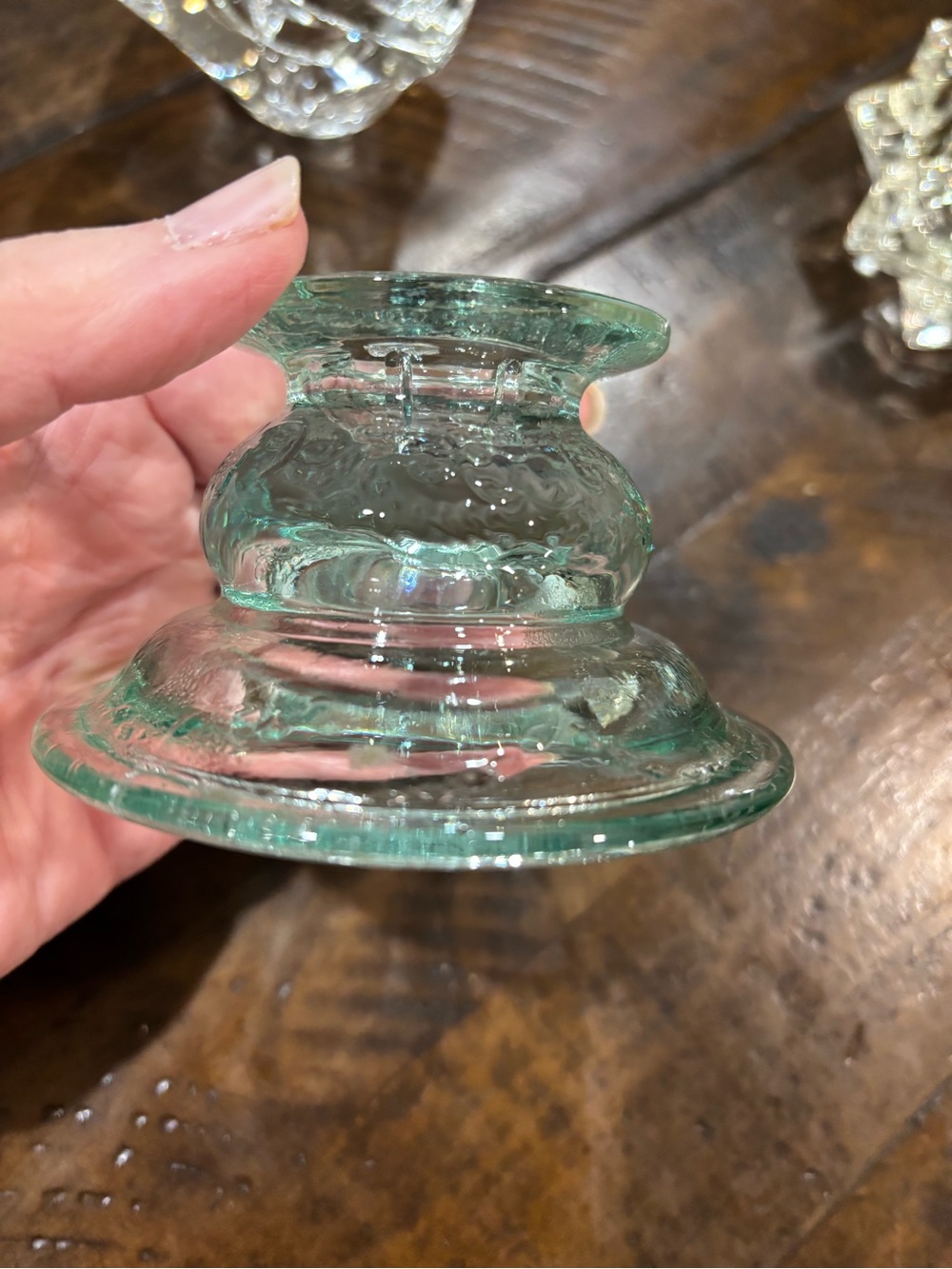 Aqua Embossed Glass Inkwell Candle Holder - Decorative Accent - Picture 3 of 5
